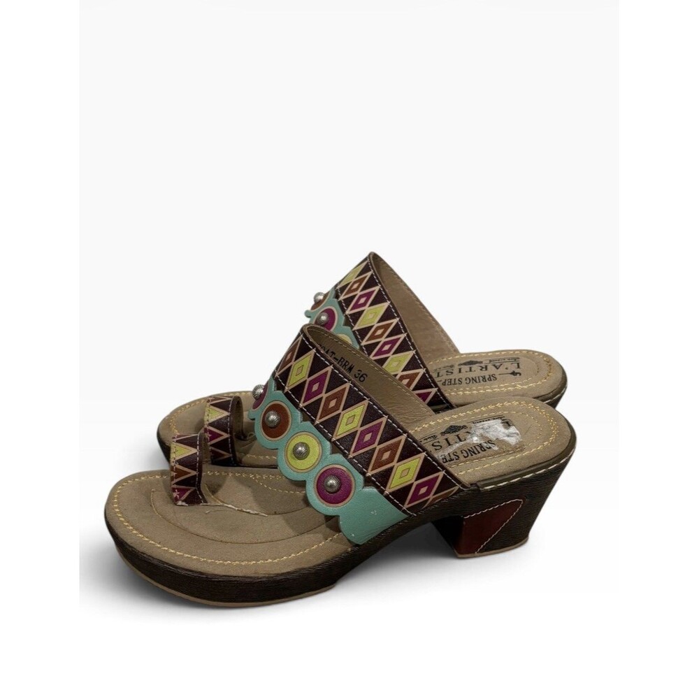 L'Artiste Spring Step Sandals Womens 36 Floral Leather Boho Artsy Chic